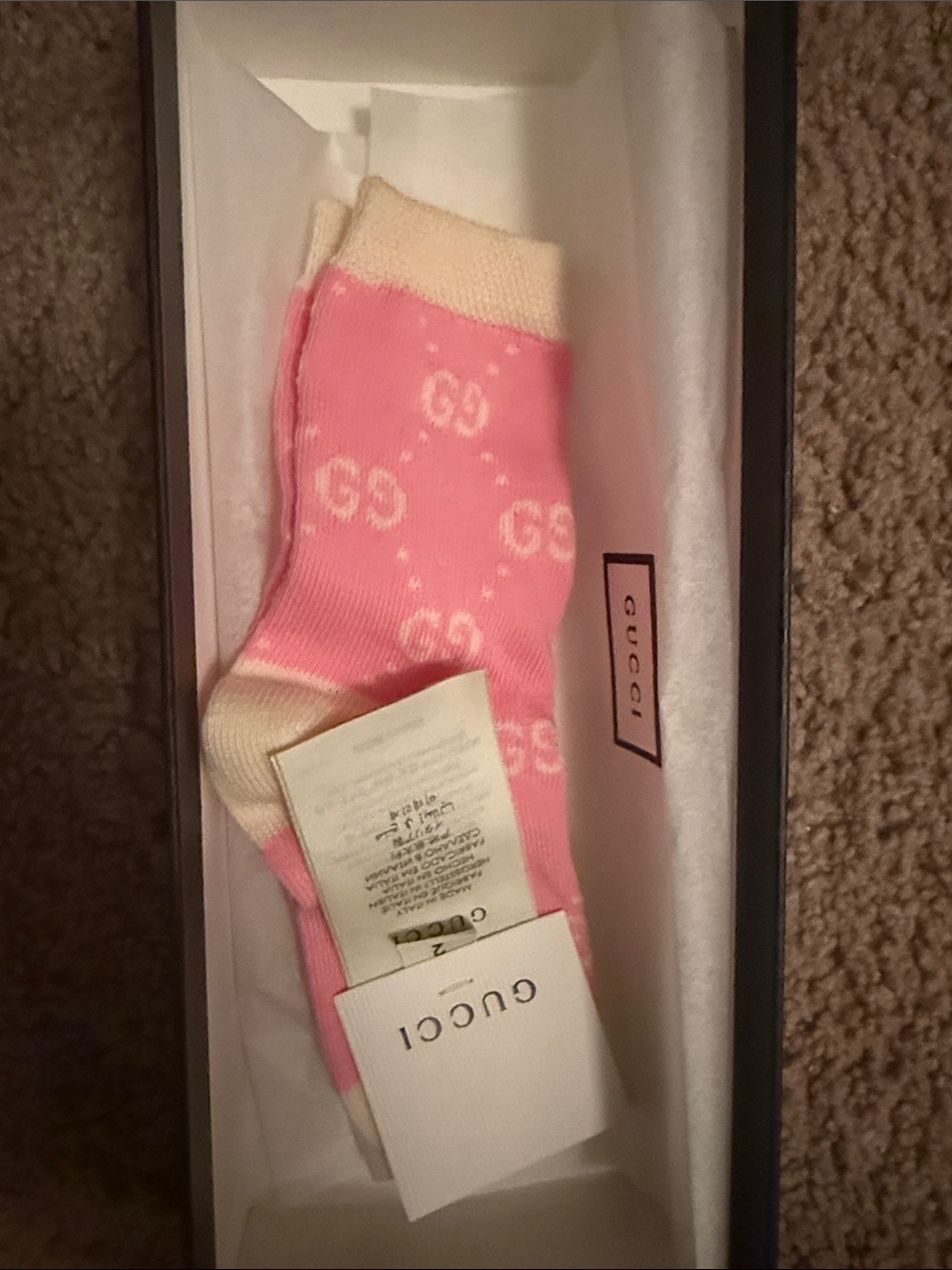 Gucci Pink and Cream GG Logo Cotton Socks